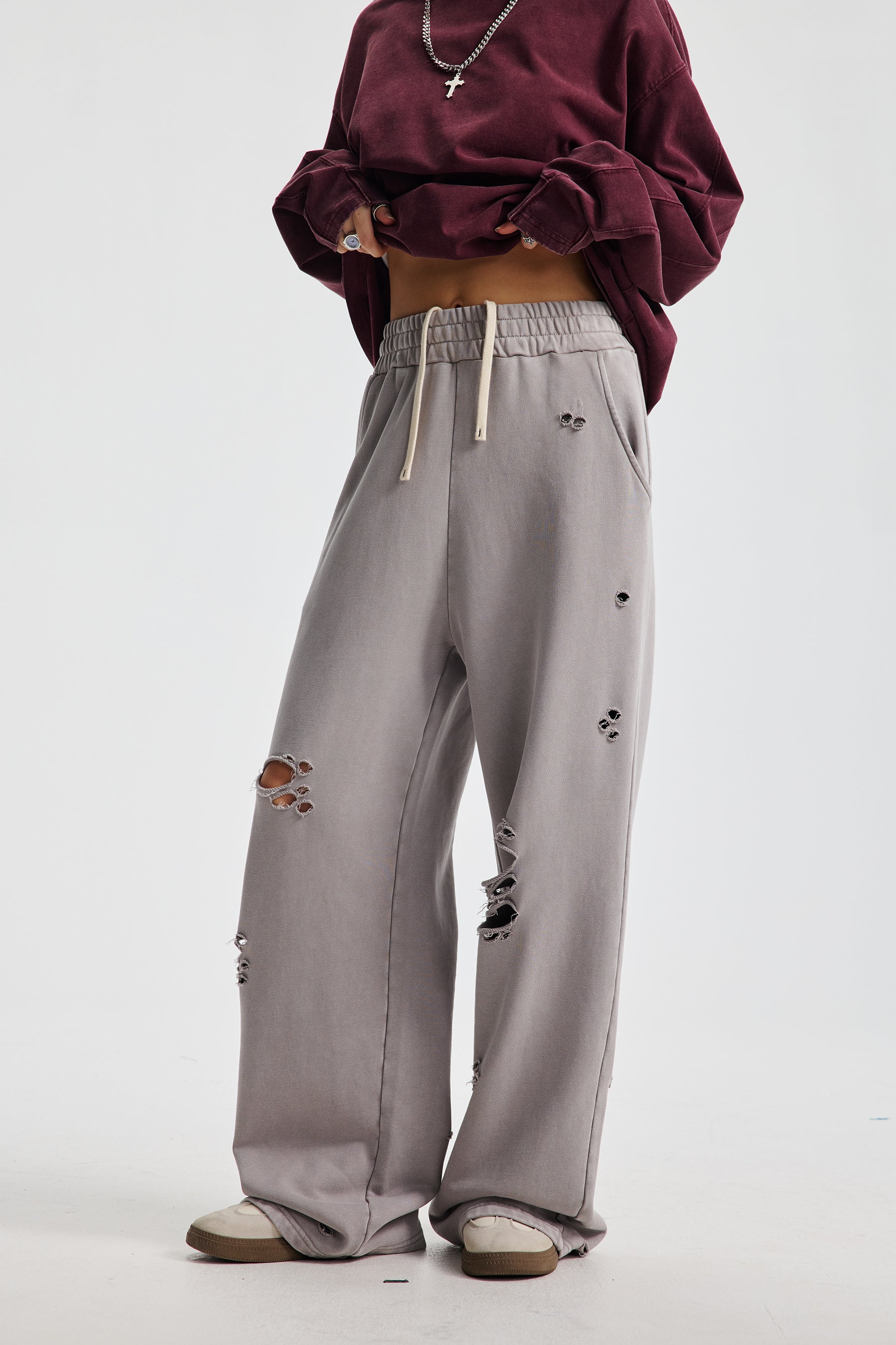 Siggnia Shard Distressed Wide-Leg Trousers
