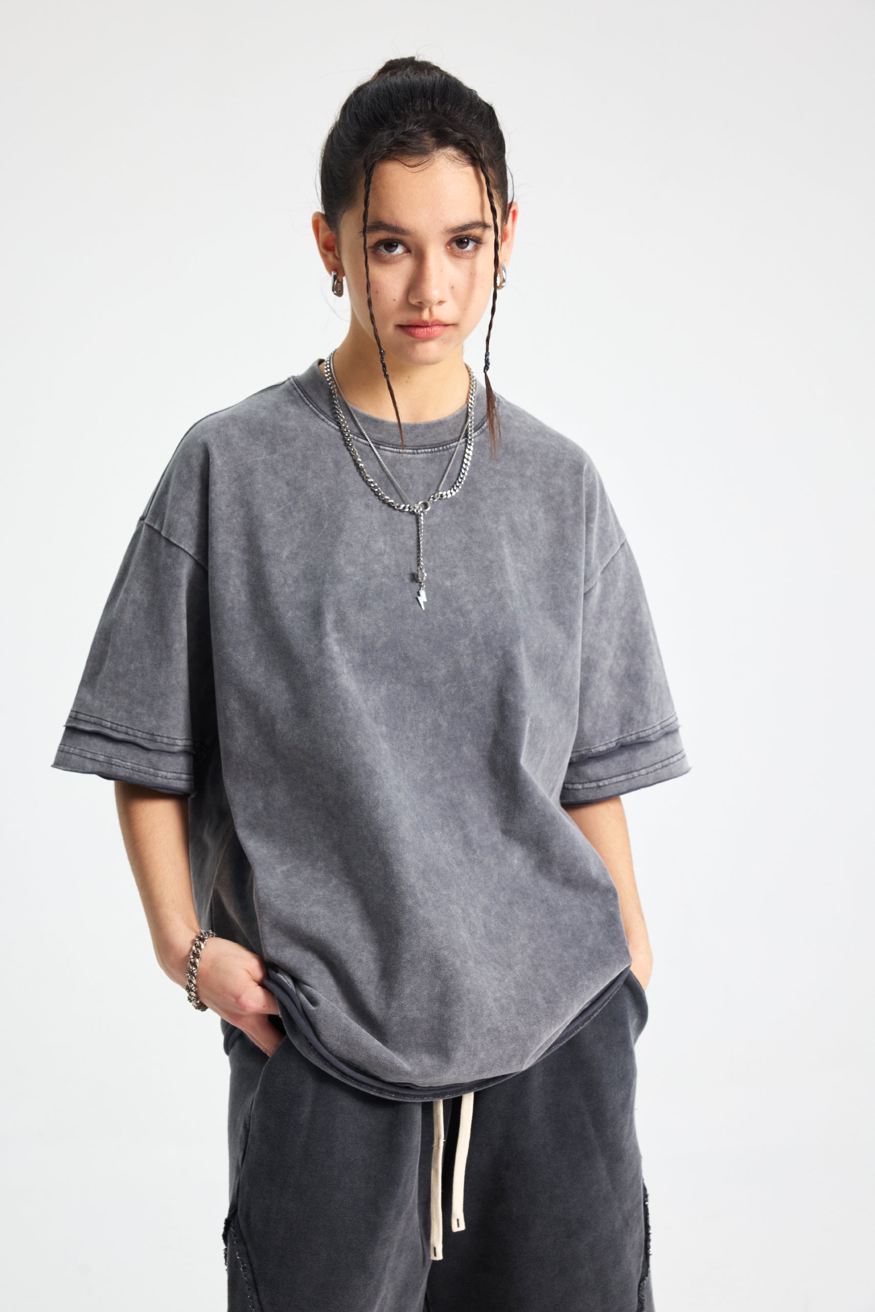 Siggnia Axis Washed Layered Stitch Tee