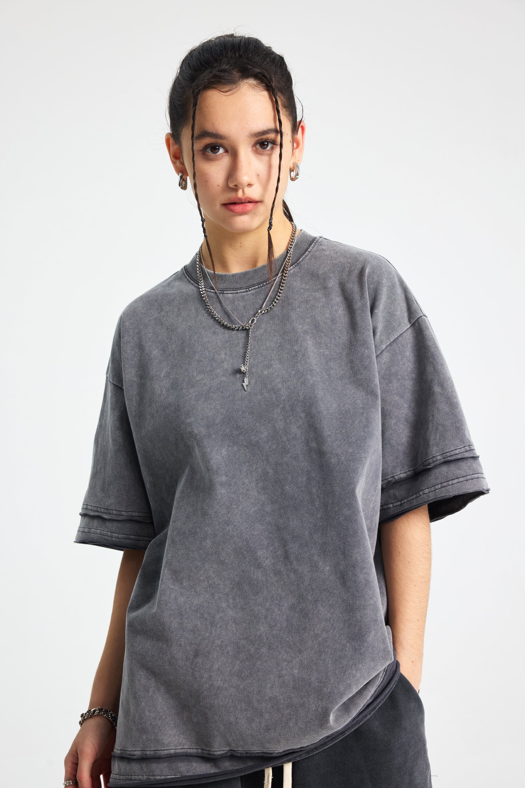 Siggnia Axis Washed Layered Stitch Tee
