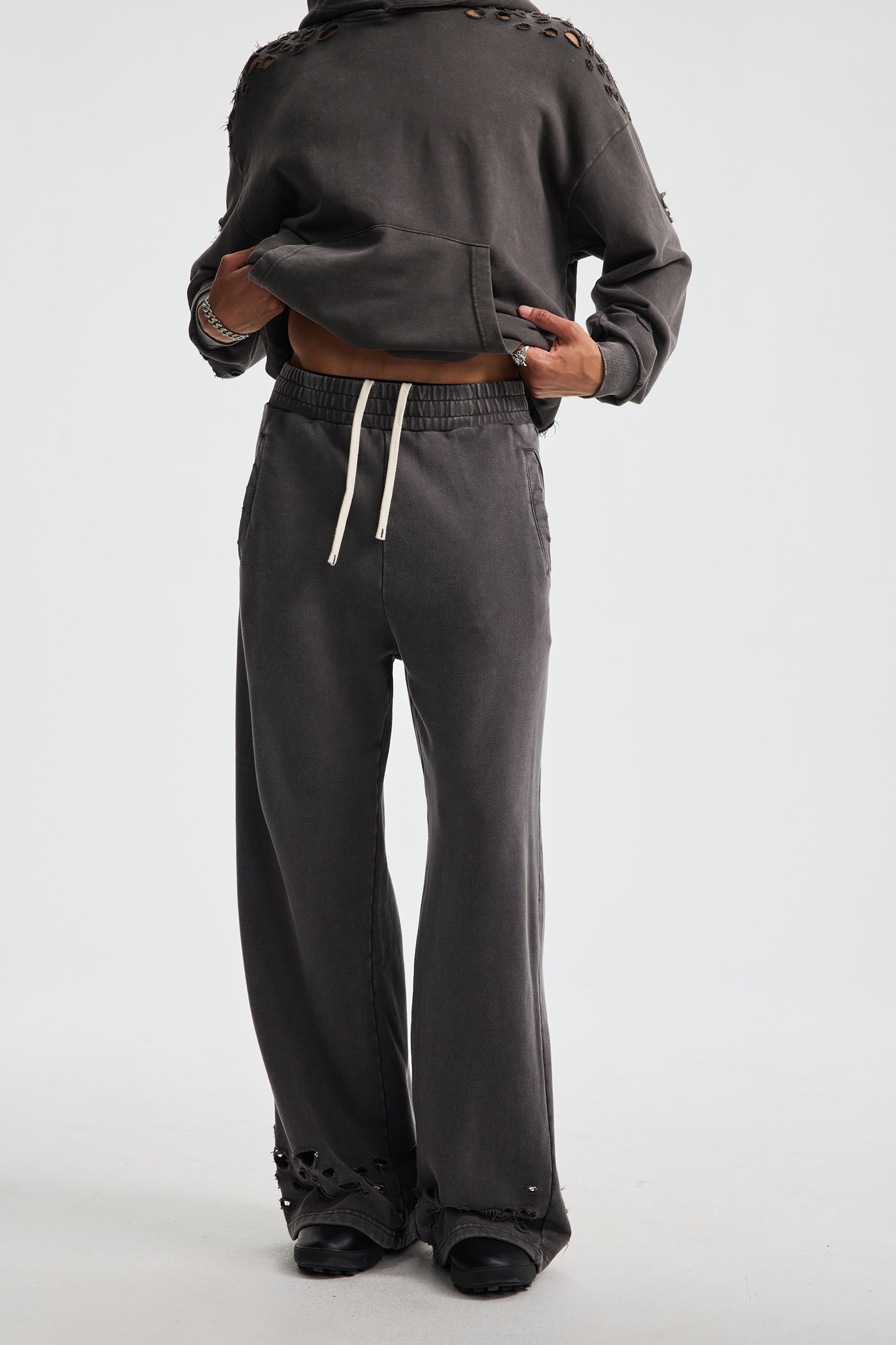 Siggnia Reign Shredded Hem Wide-Leg Trousers